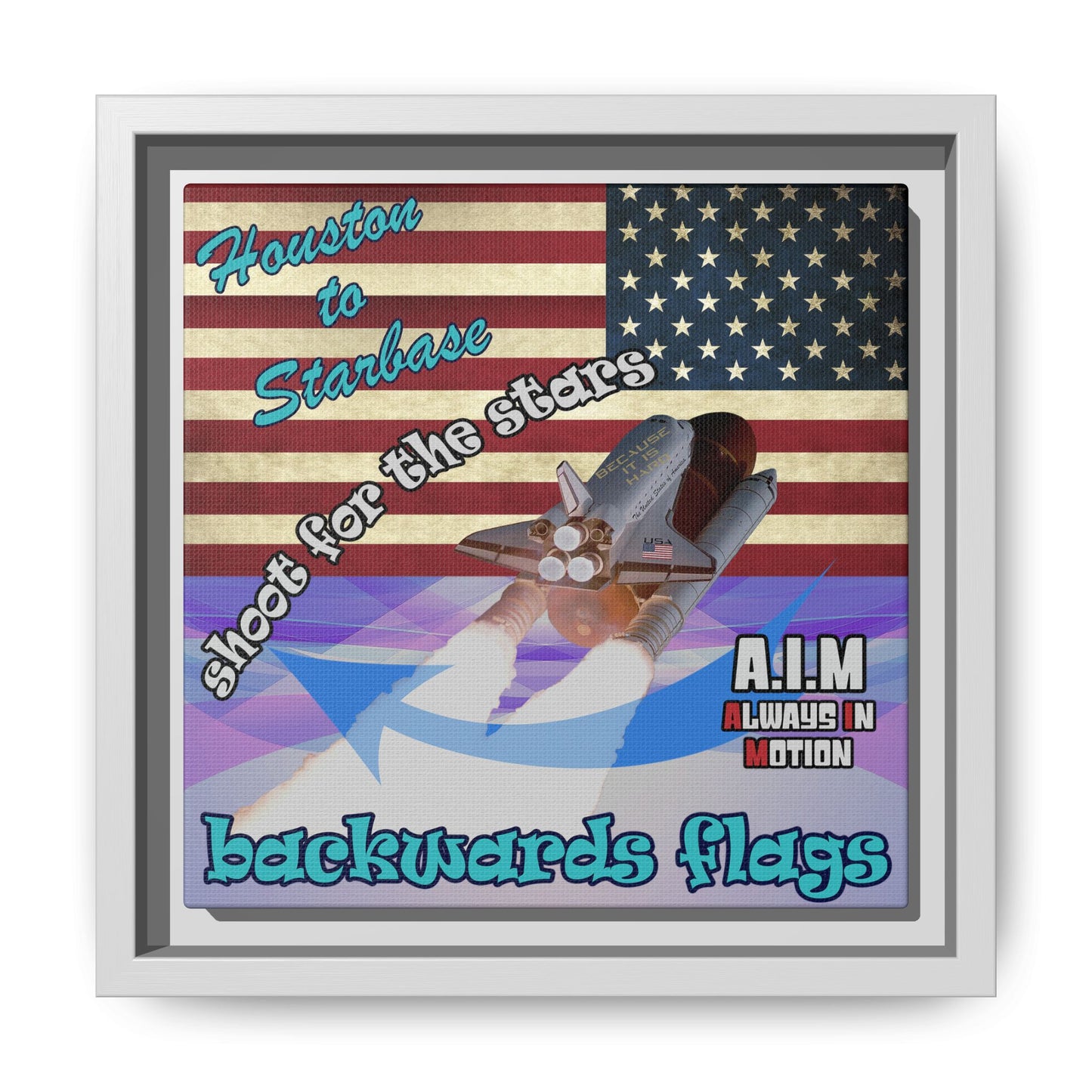 shoot for the stars - framed canvas art (light blue-pink wave)