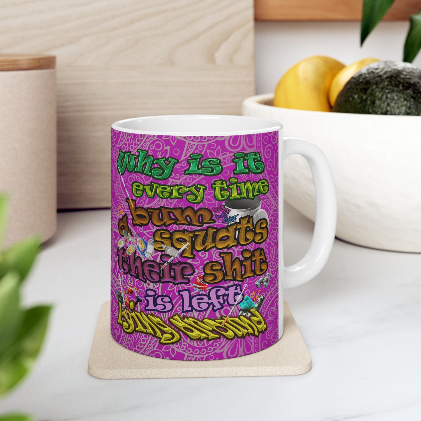 the bum's shit - White Mug (pink swirl)