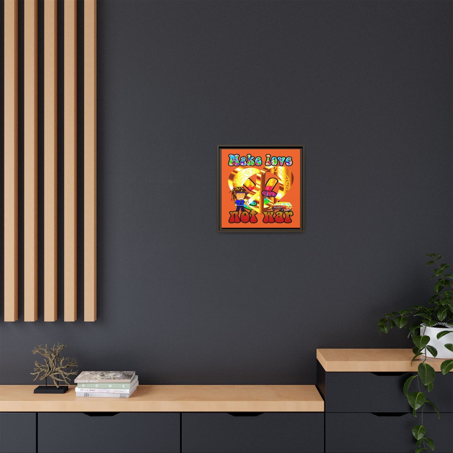love peace - framed canvas art (orange)