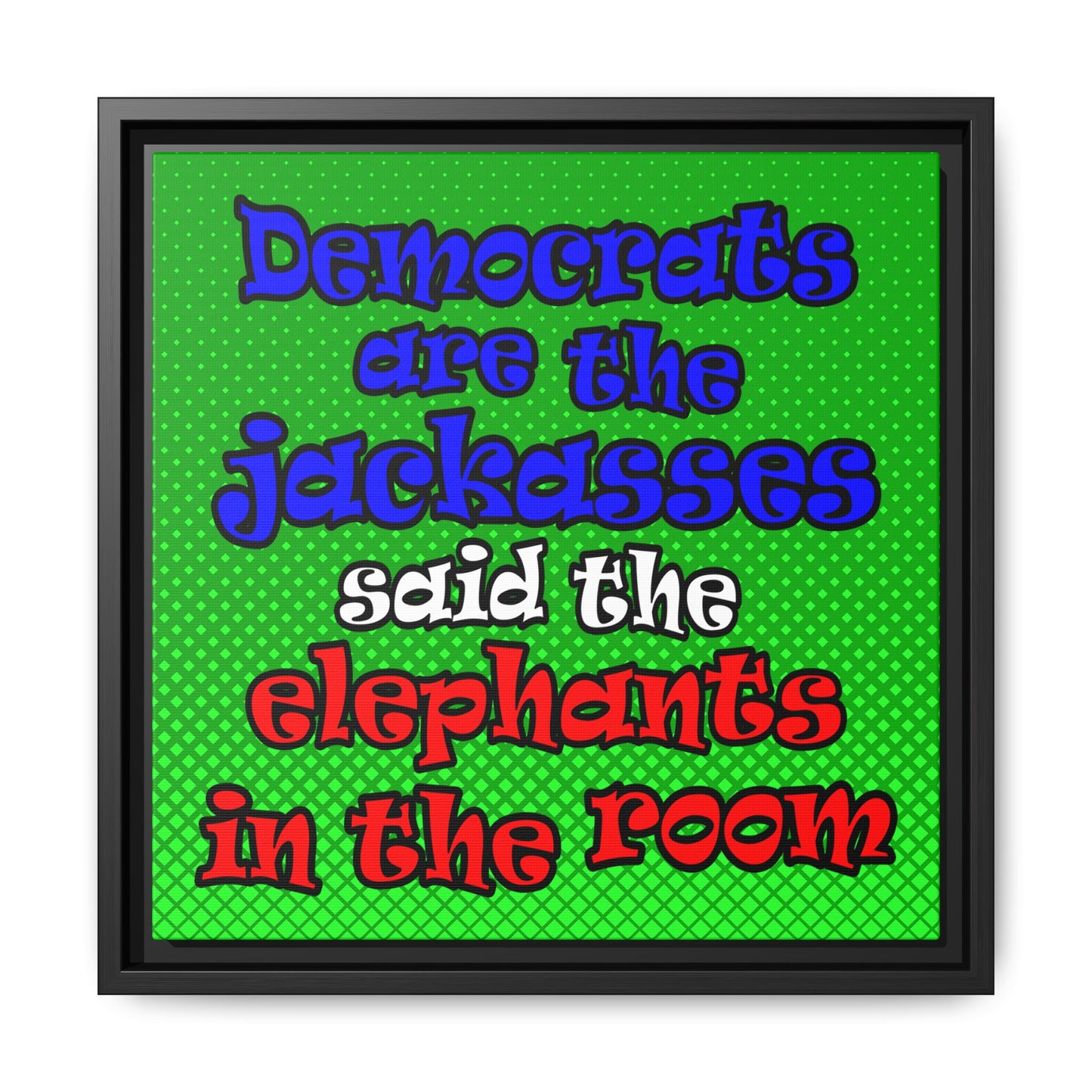 donkeys and elephants - framed canvas art (logo green)