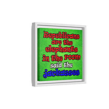 donkeys and elephants - framed canvas art (green turf)