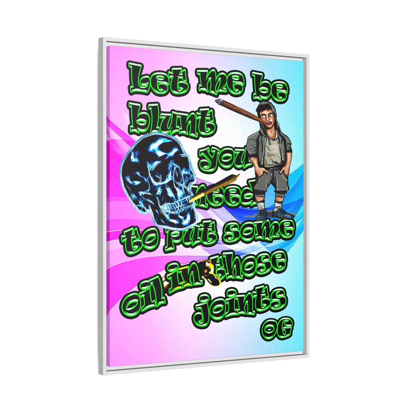 og - framed canvas art (light blue-pink wave)