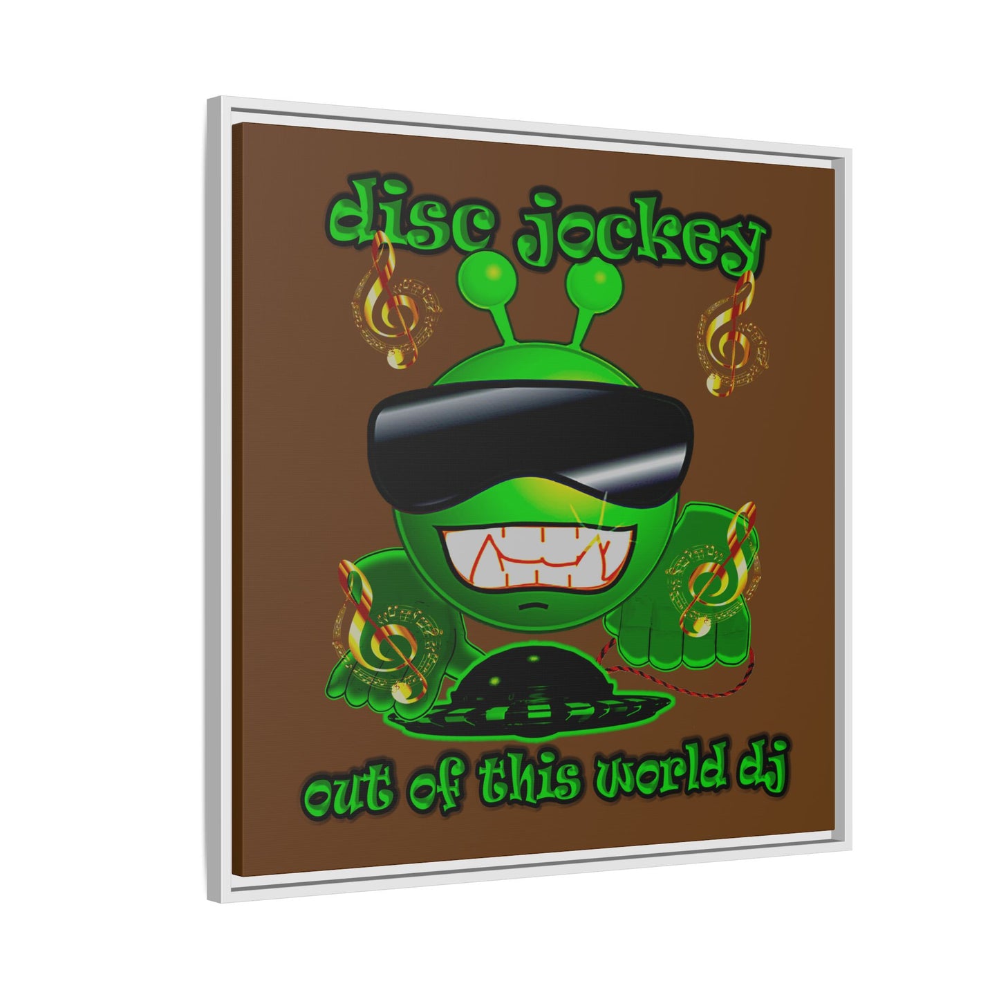disc jockey - framed canvas art (brown)
