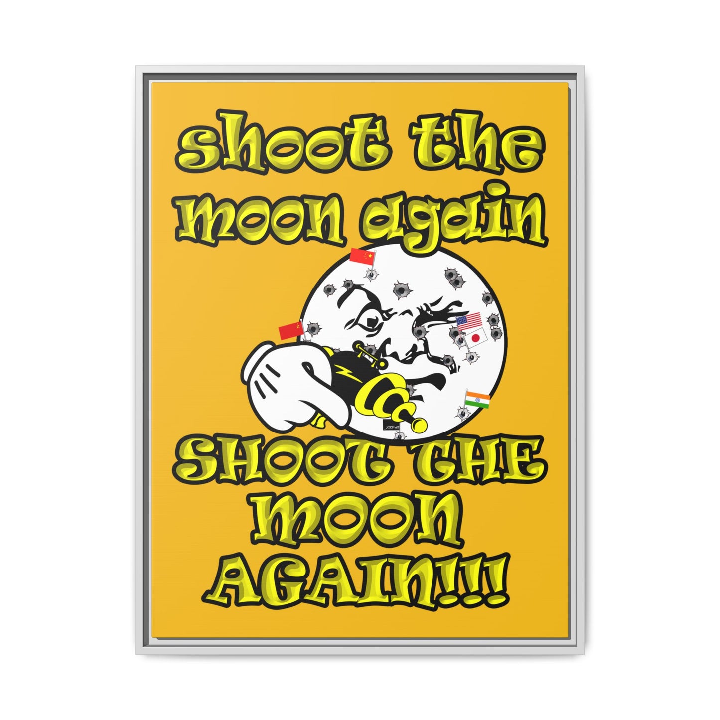shoot the moon again - framed canvas art (yellow)