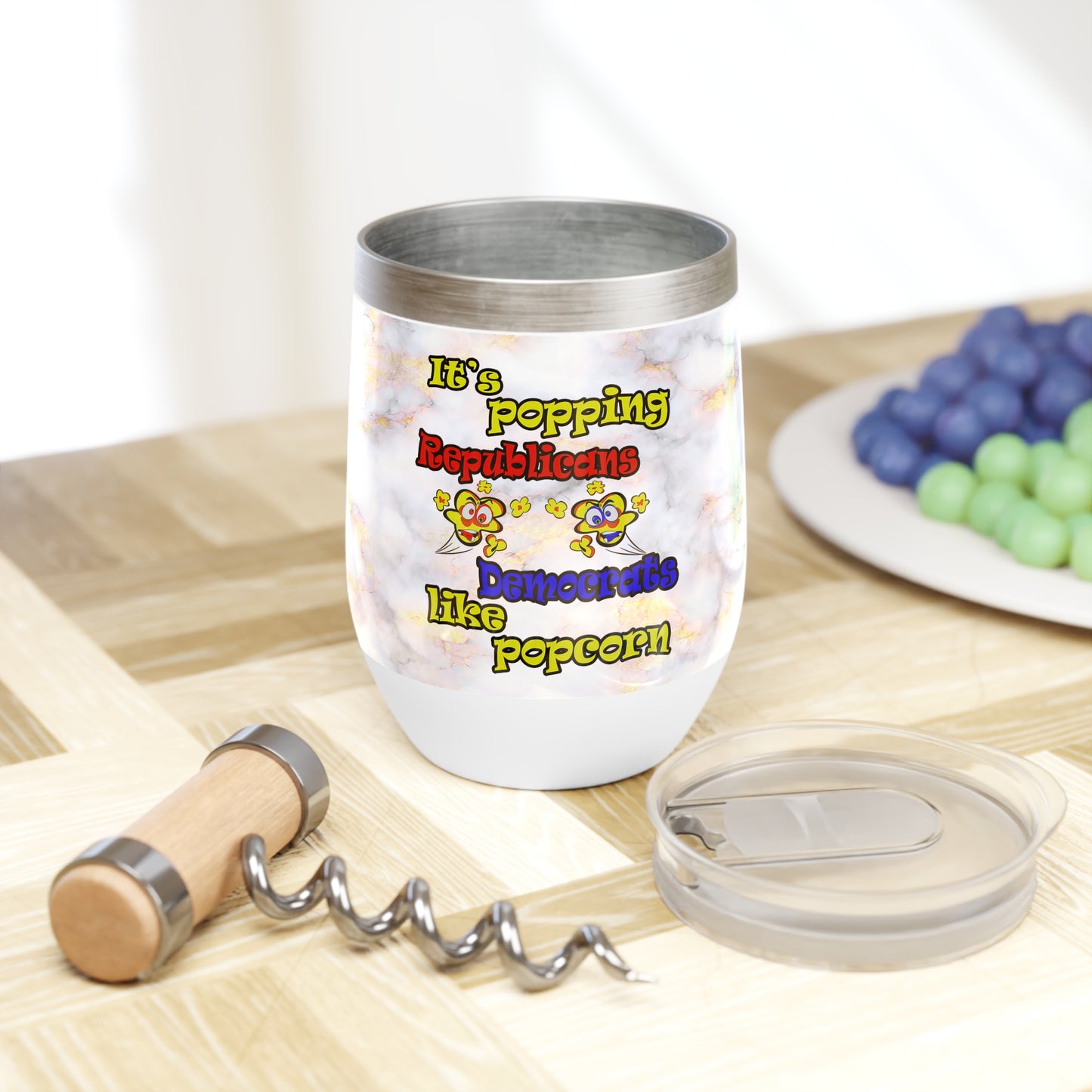 popping like popcorn - Chill Wine Tumbler (white marble)