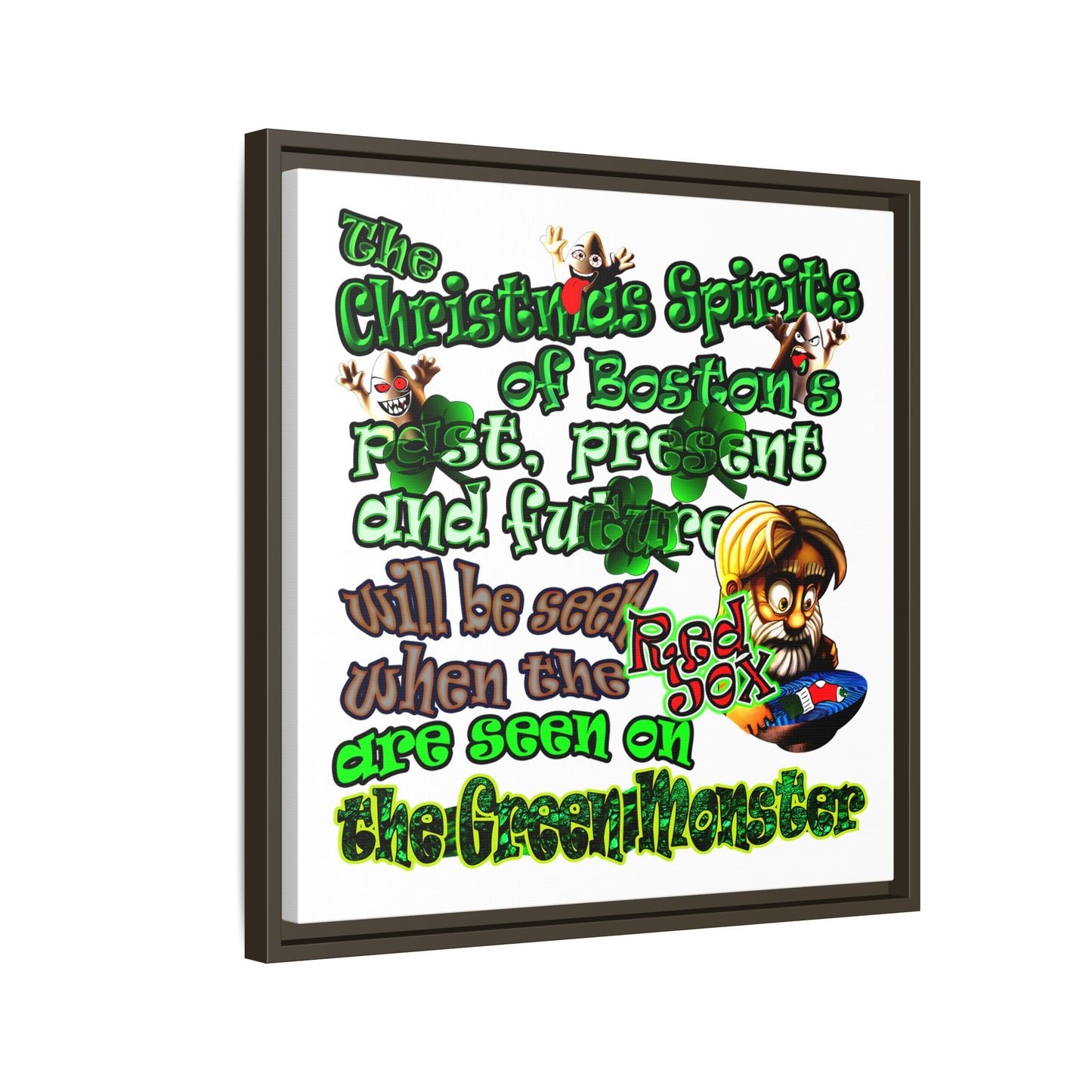 christmas spirits of boston - framed canvas art (white)