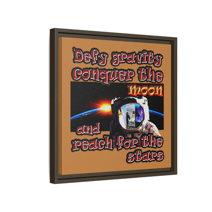 defy conquer reach - framed canvas art (light brown)