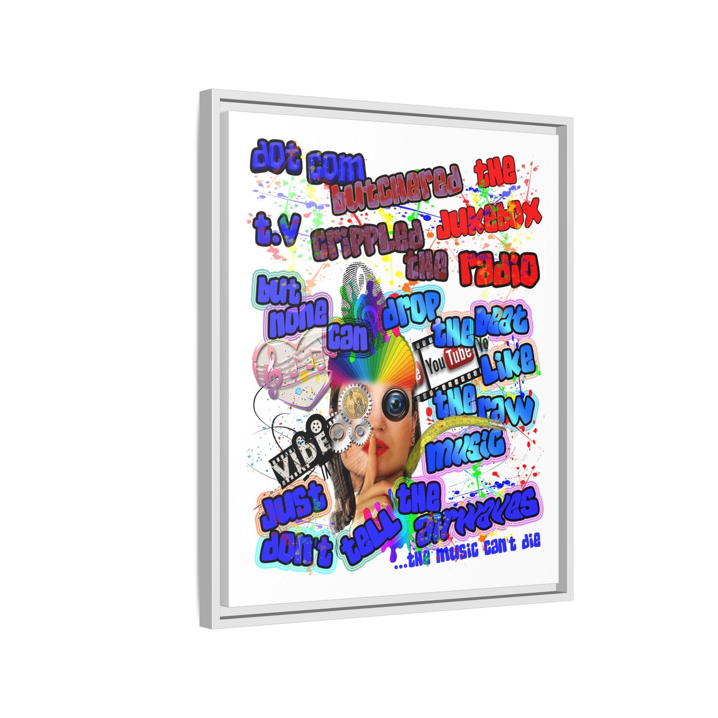 drop the beat - framed canvas art (white)