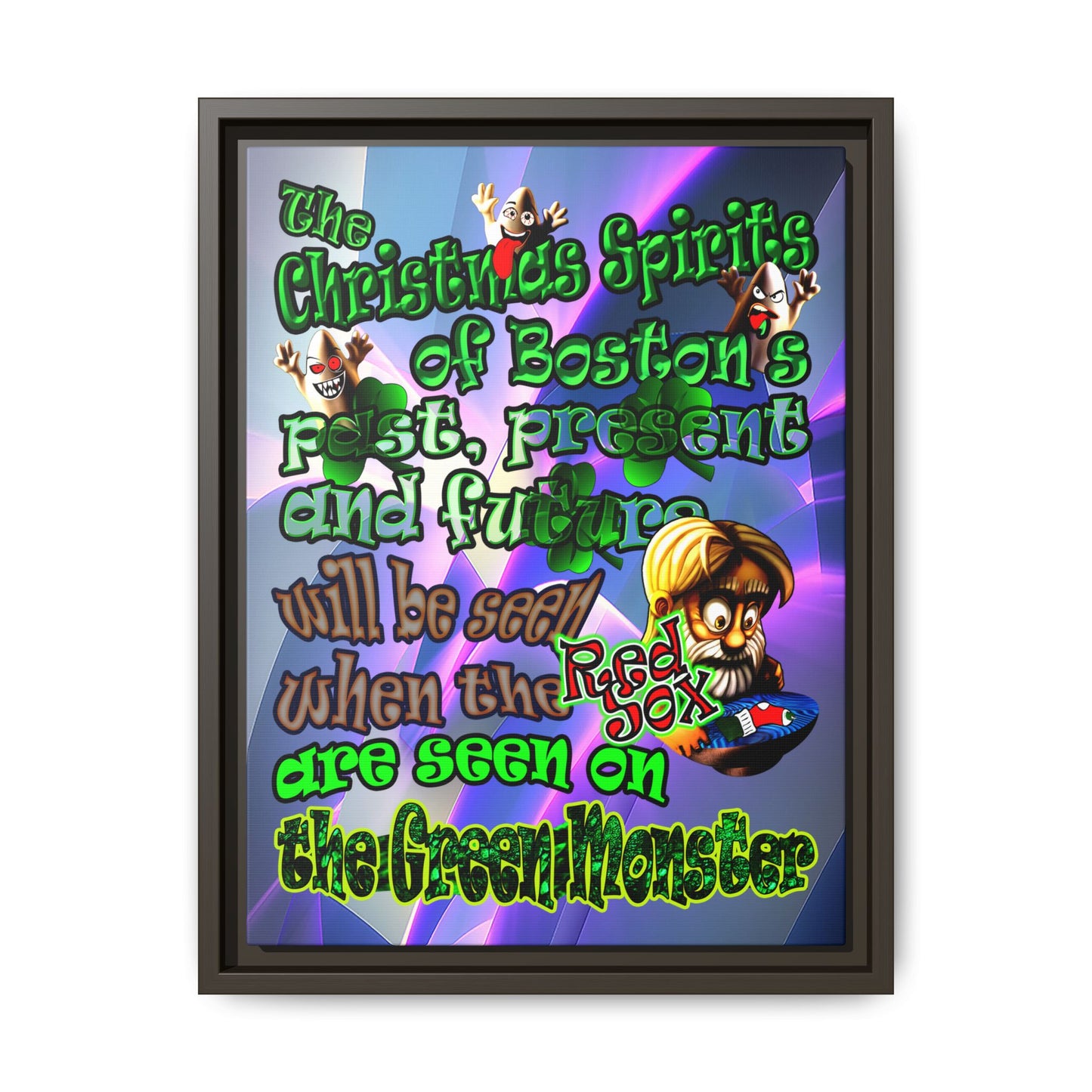 christmas spirits of boston - framed canvas art (grey-pink wave)