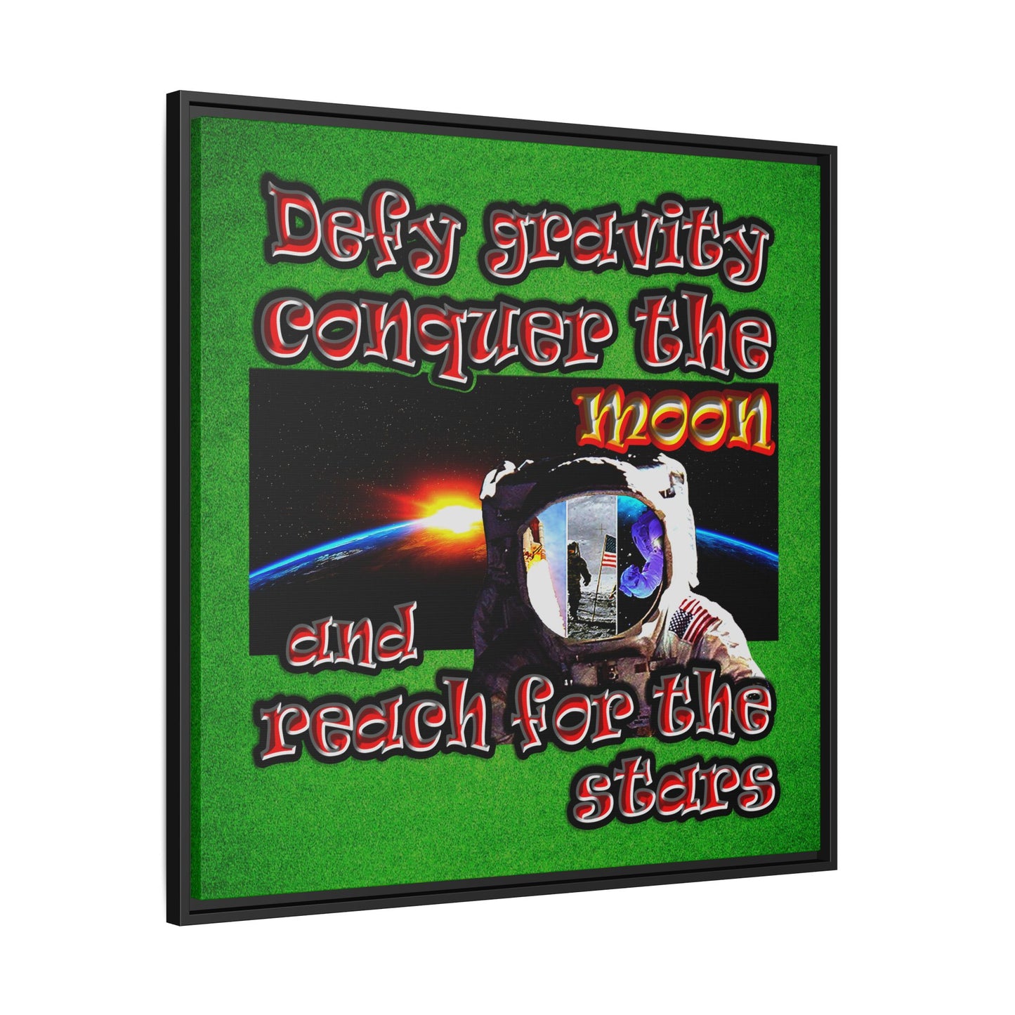 defy conquer reach - framed canvas art (green turf)