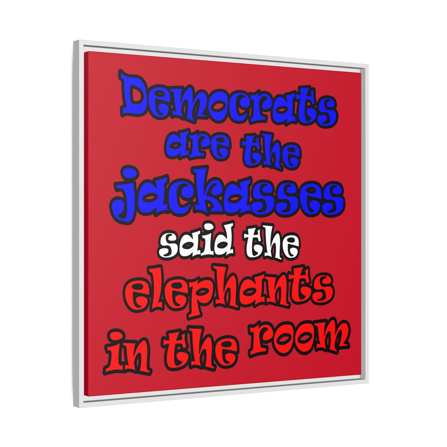 donkeys and elephants - framed canvas art (dark red)