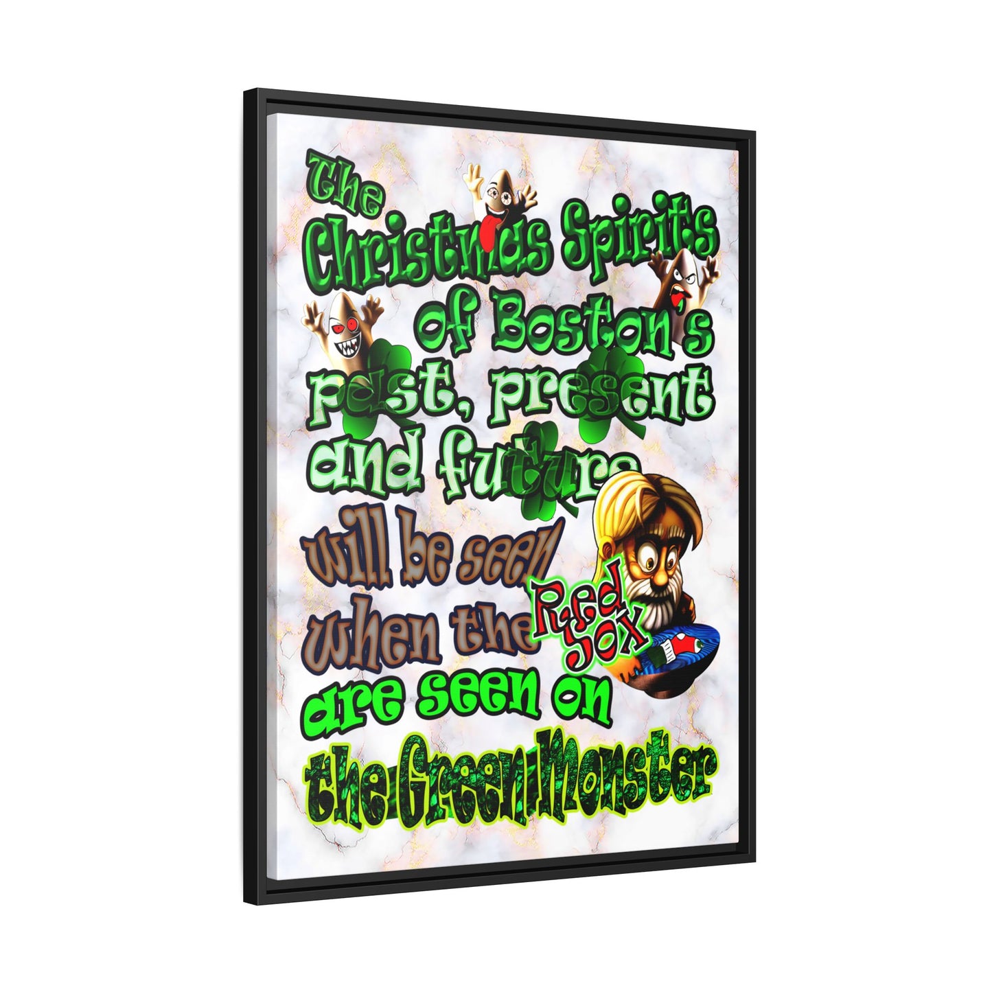 christmas spirits of boston - framed canvas art (white marble)