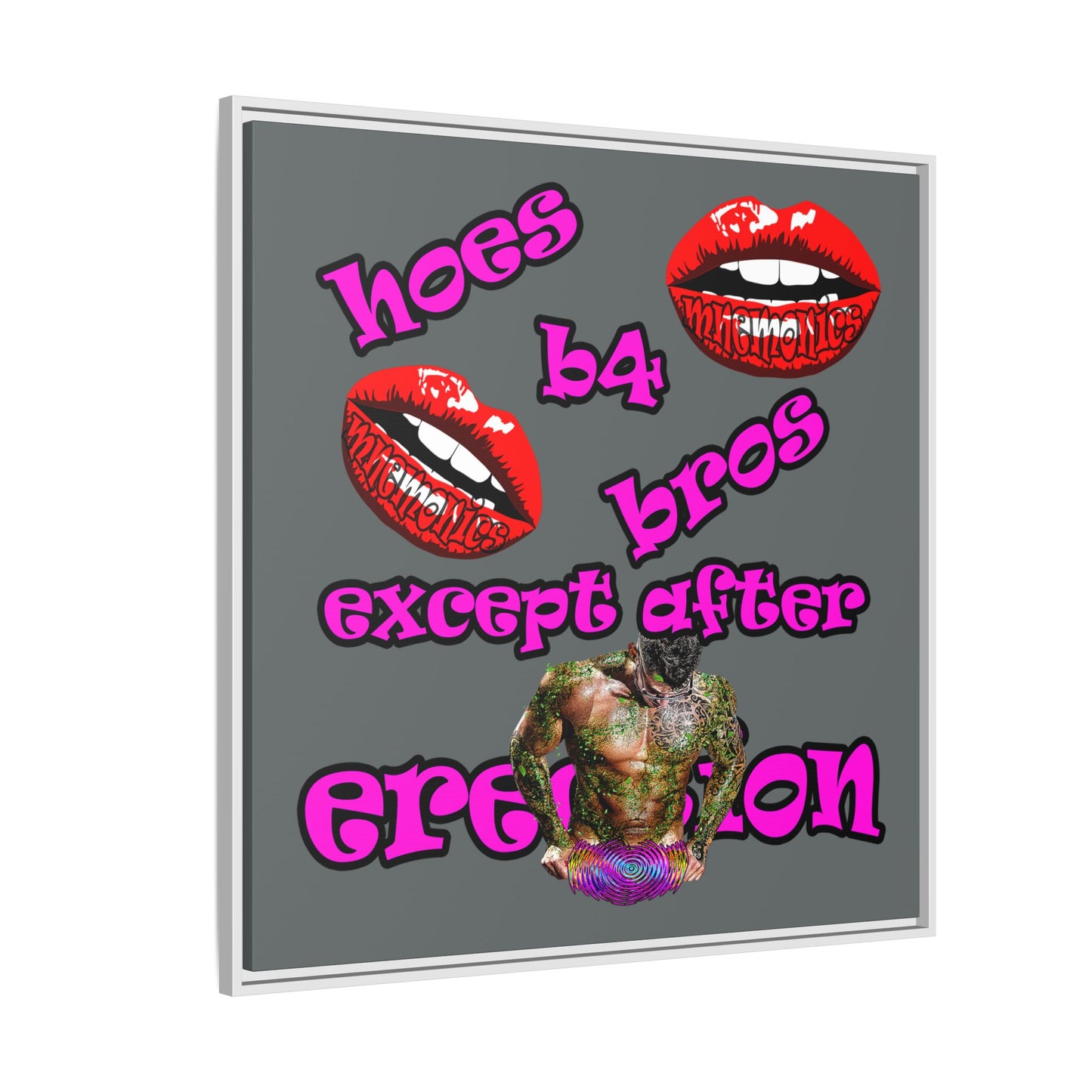 hoes b4 bros - framed canvas art (dark grey)
