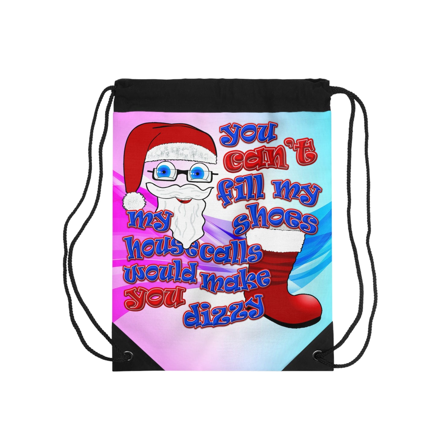 santa's shoes - Drawstring Bag (light blue-pink wave)