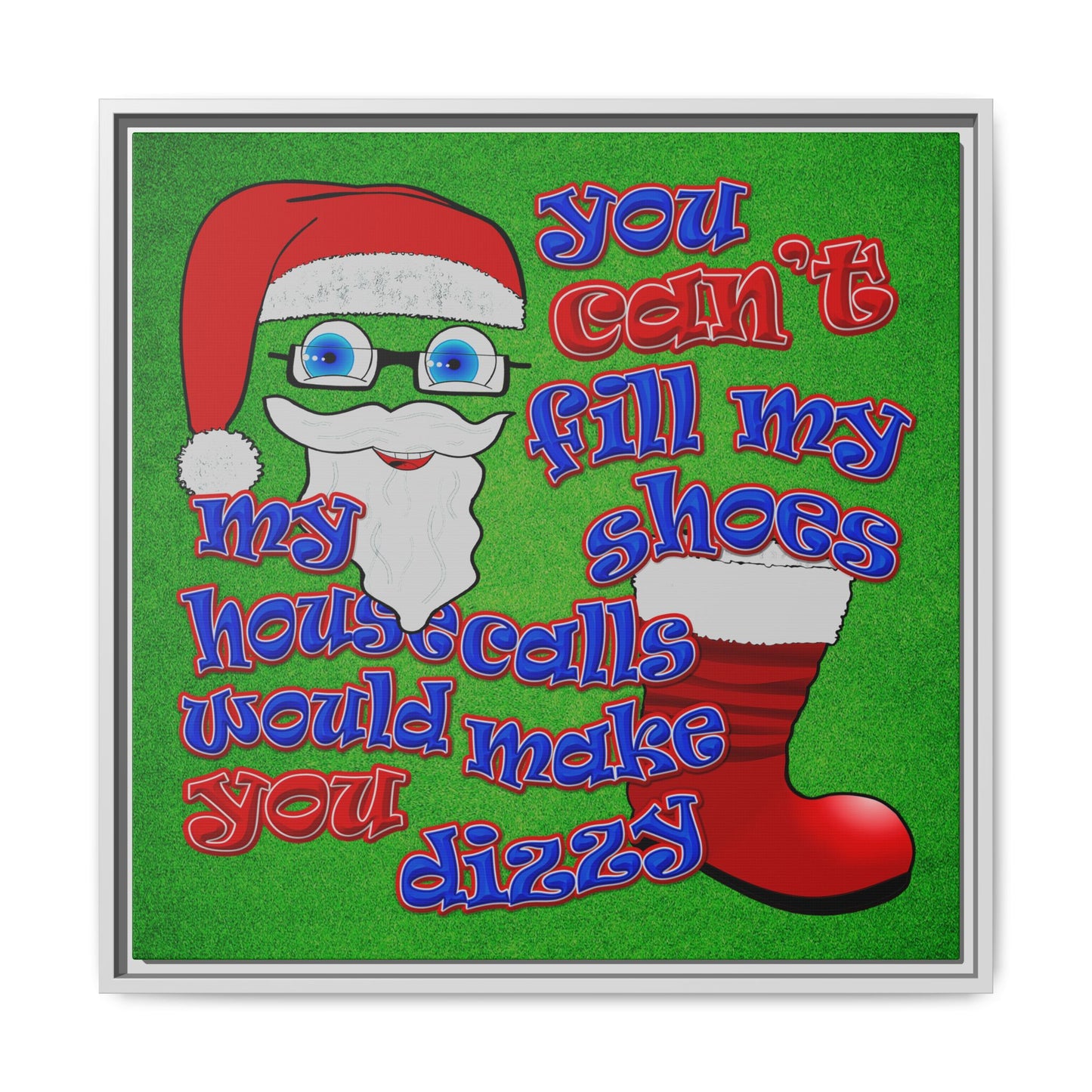 santa's shoes - framed canvas art (green turf)