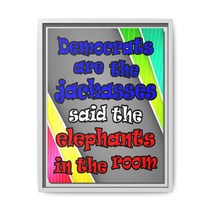 donkeys and elephants - framed canvas art (rainbow split)