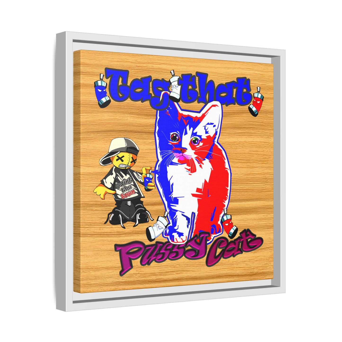 tag that - framed canvas art (butterscotch wood finish)
