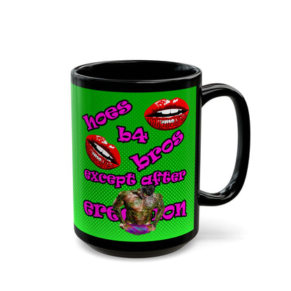 hoes b4 bros - Black Mug (logo green)