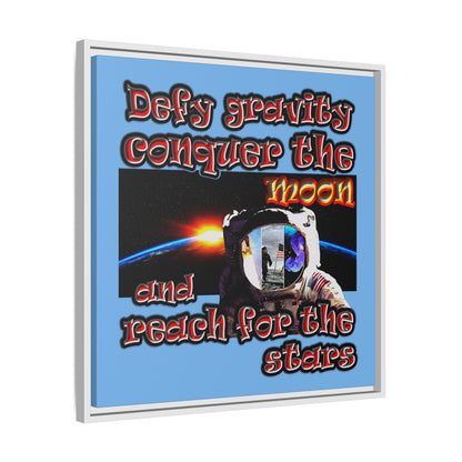 defy conquer reach - framed canvas art (light blue)