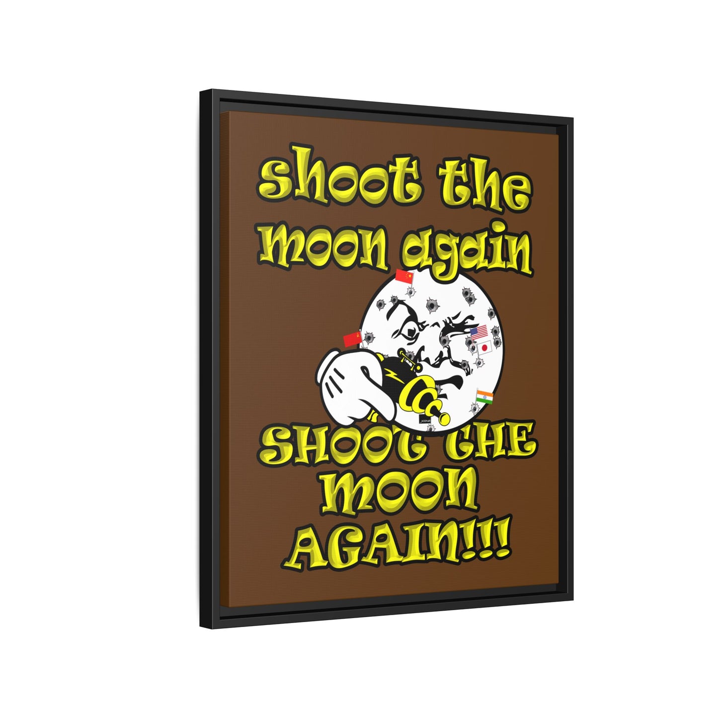 shoot the moon again - framed canvas art (brown)
