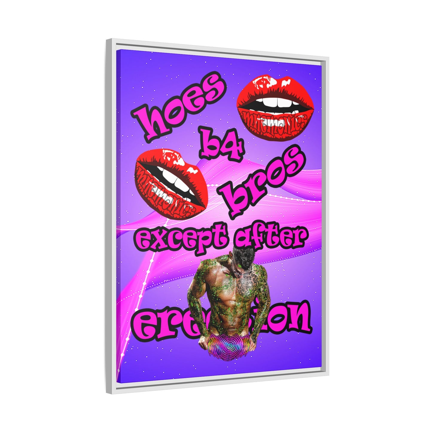 hoes b4 bros - framed canvas art (purple-pink wave)