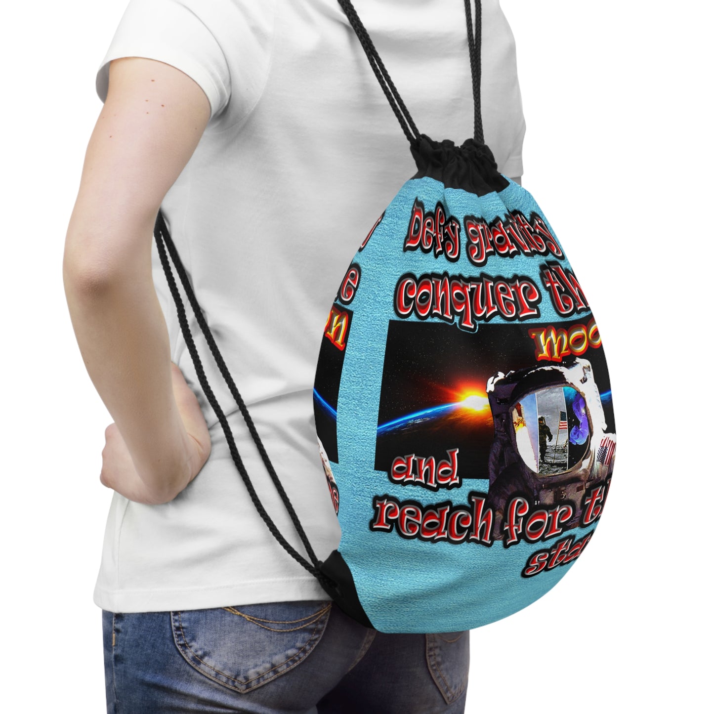 defy conquer reach - Drawstring Bag (faded blue)