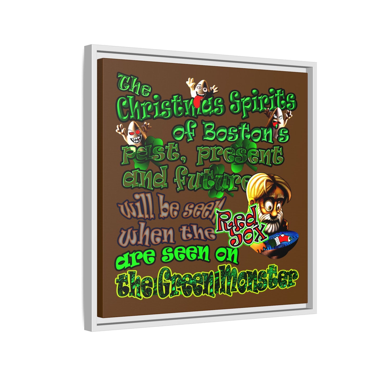 christmas spirits of boston - framed canvas art (brown)