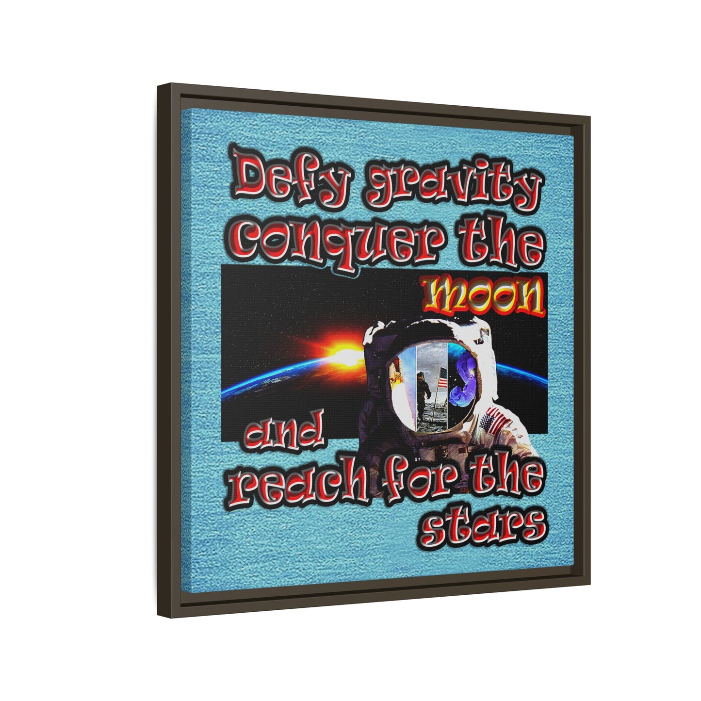 defy conquer reach - framed canvas art (faded blue)