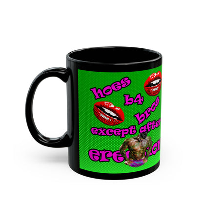 hoes b4 bros - Black Mug (logo green)