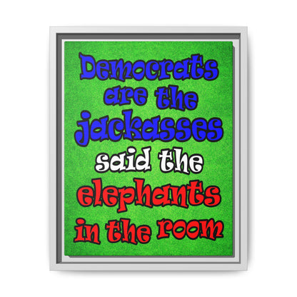 donkeys and elephants - framed canvas art (green turf)