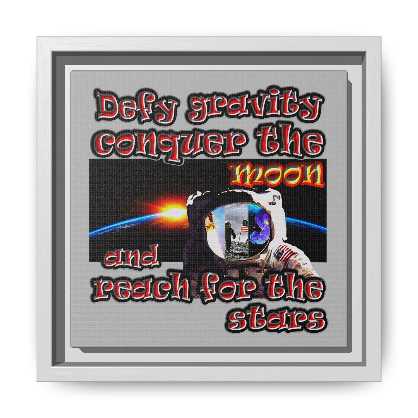defy conquer reach - framed canvas art (light grey)