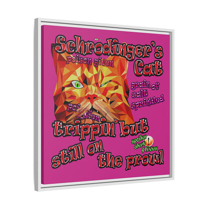 schrodinger's cat - framed canvas art (pink)
