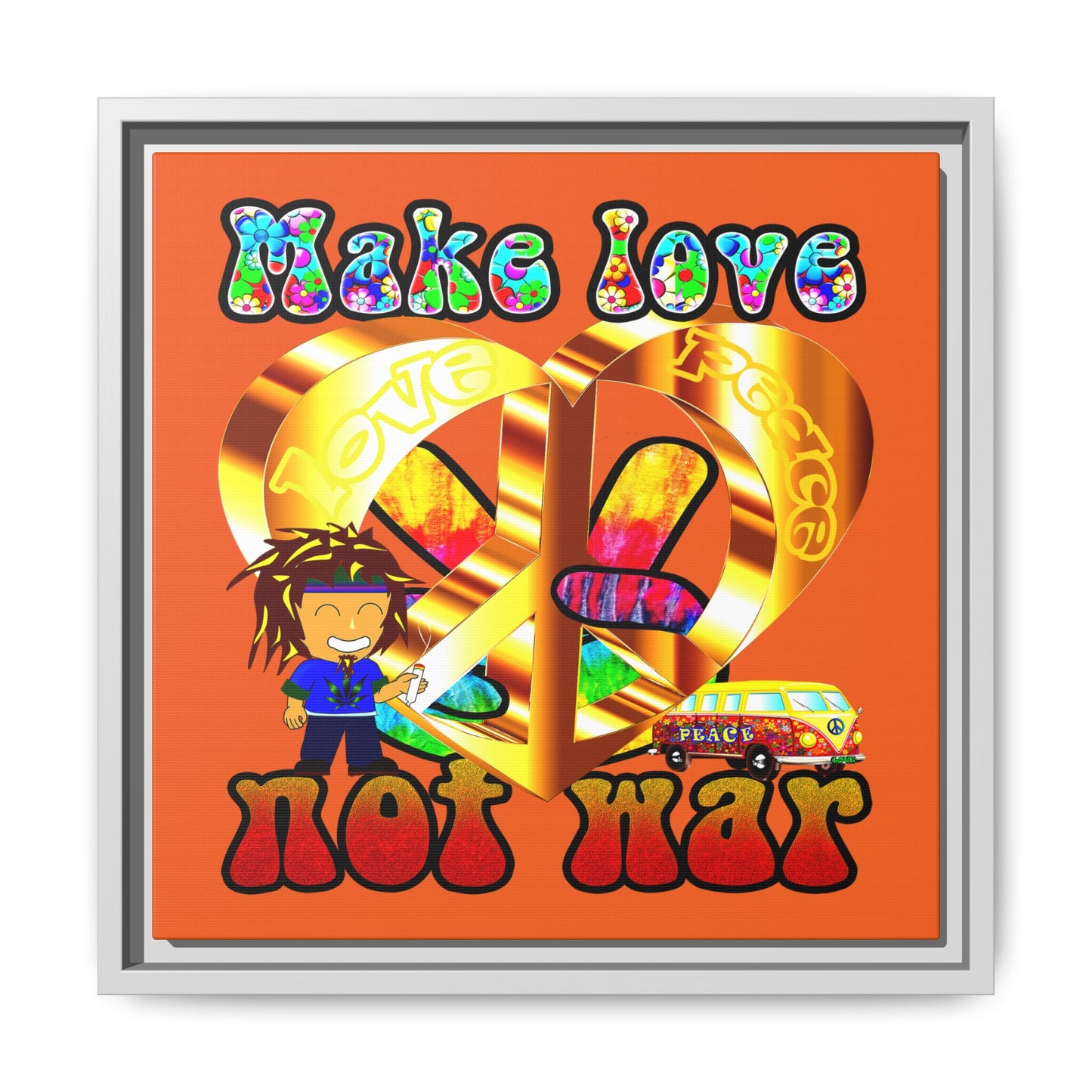 love peace - framed canvas art (orange)