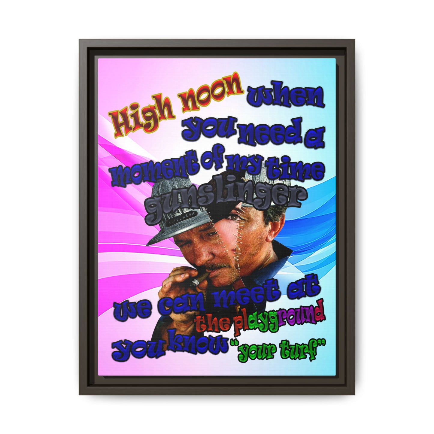 high noon - framed canvas art (light blue-pink wave)