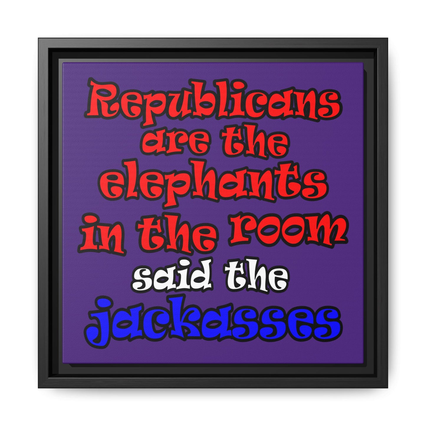 donkeys and elephants - framed canvas art (purple)