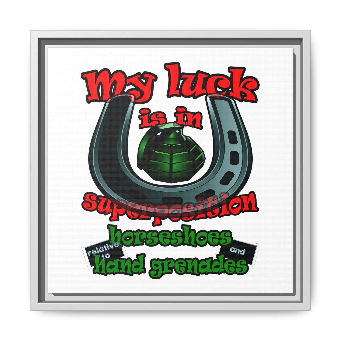 my luck - framed canvas art (white)