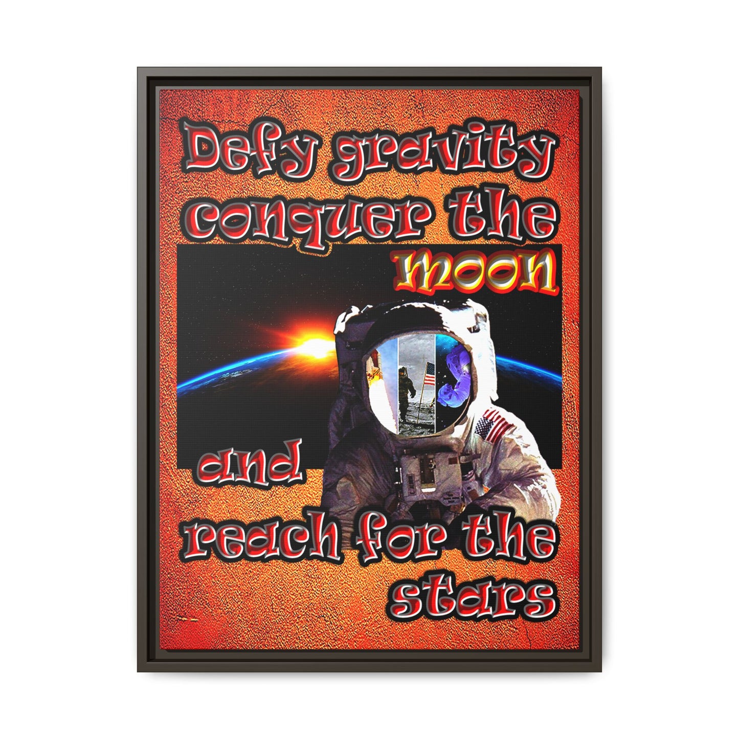 defy conquer reach - framed canvas art (burnt orange)