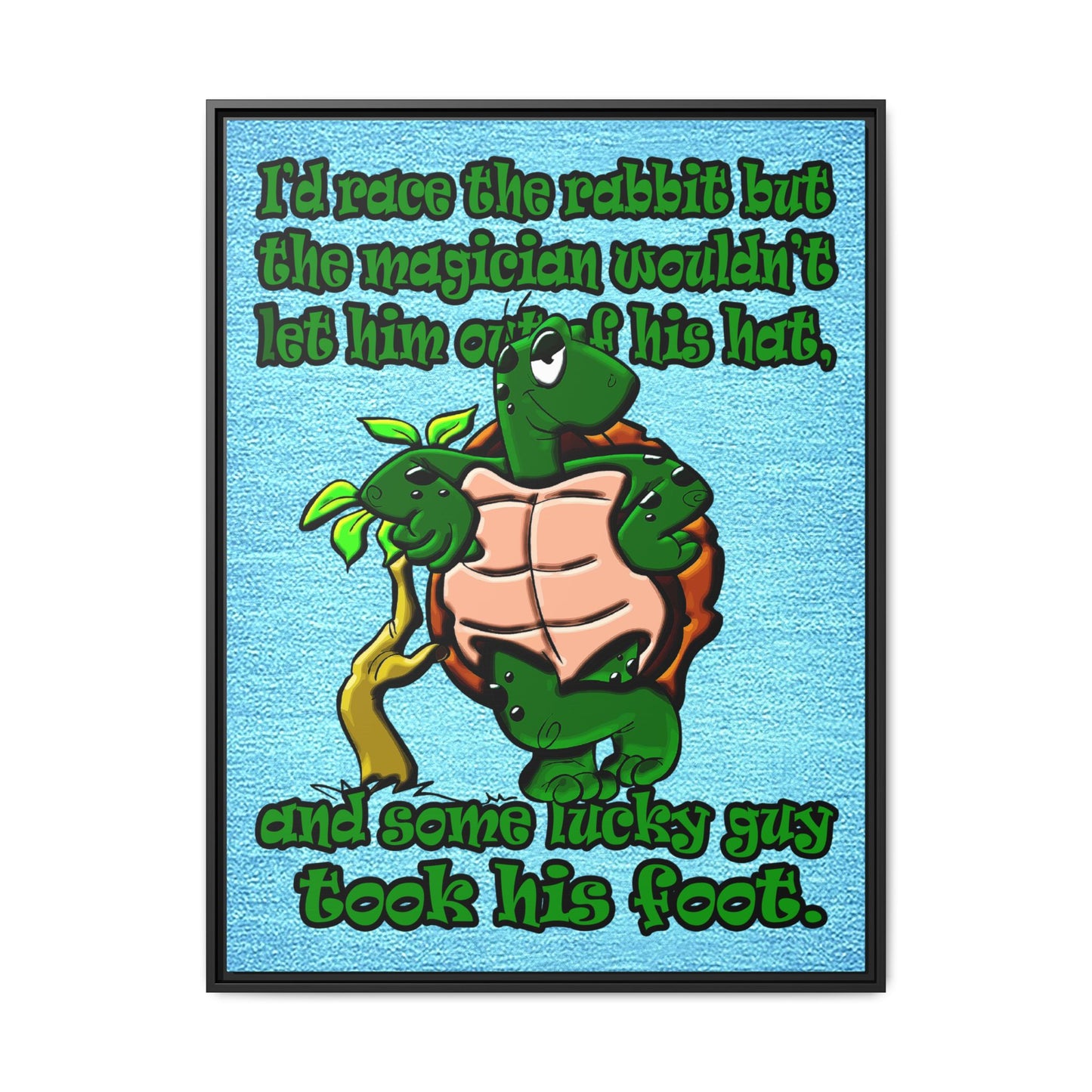 turtle race - framed canvas art (faded blue)