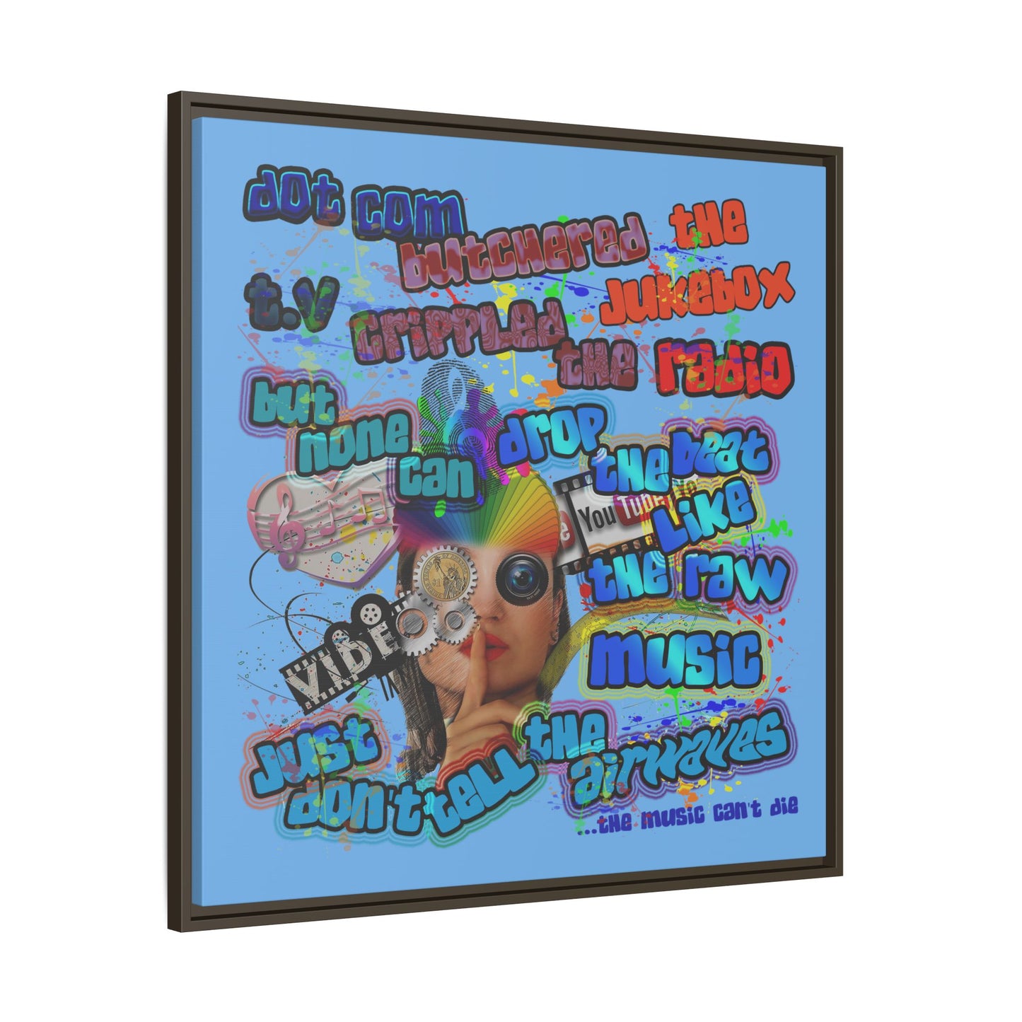 drop the beat - framed canvas art (light blue)