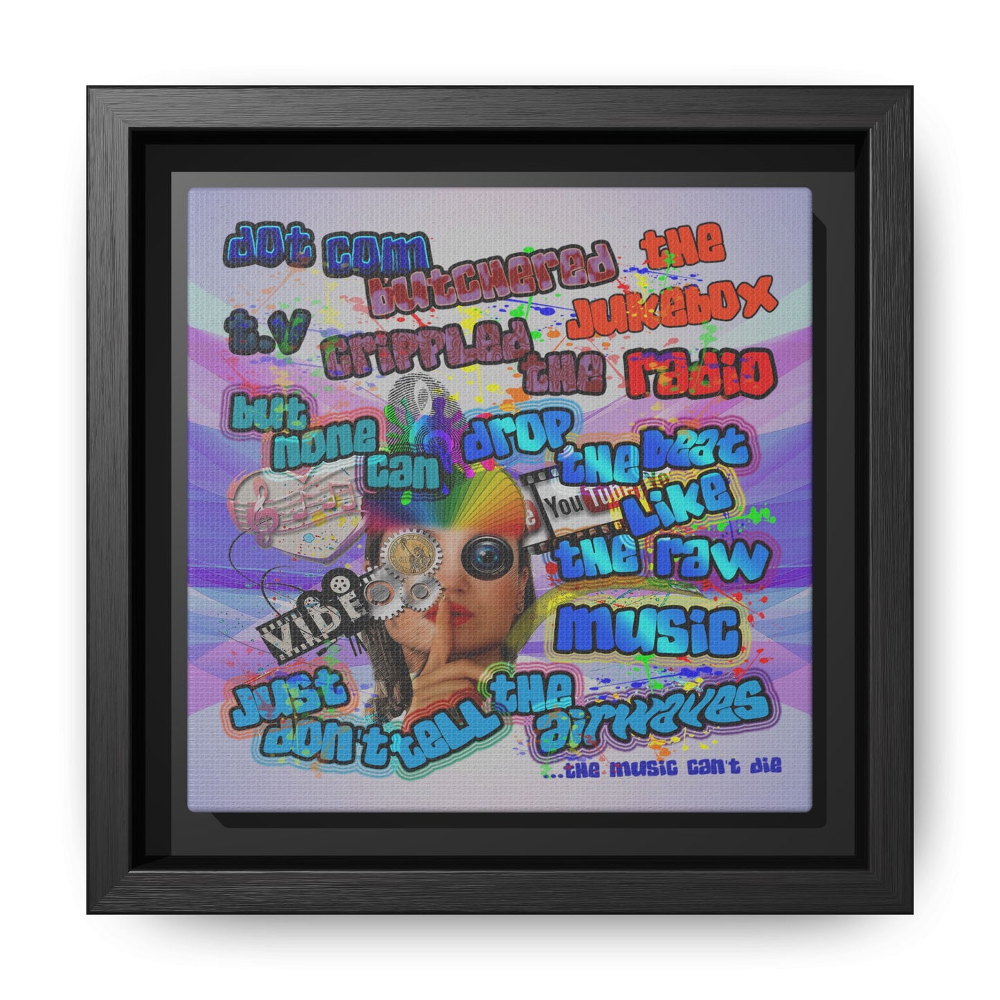 drop the beat - framed canvas art (light blue-pink wave)
