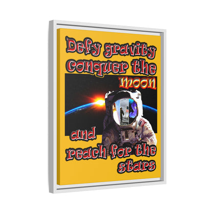 defy conquer reach - framed canvas art (yellow)