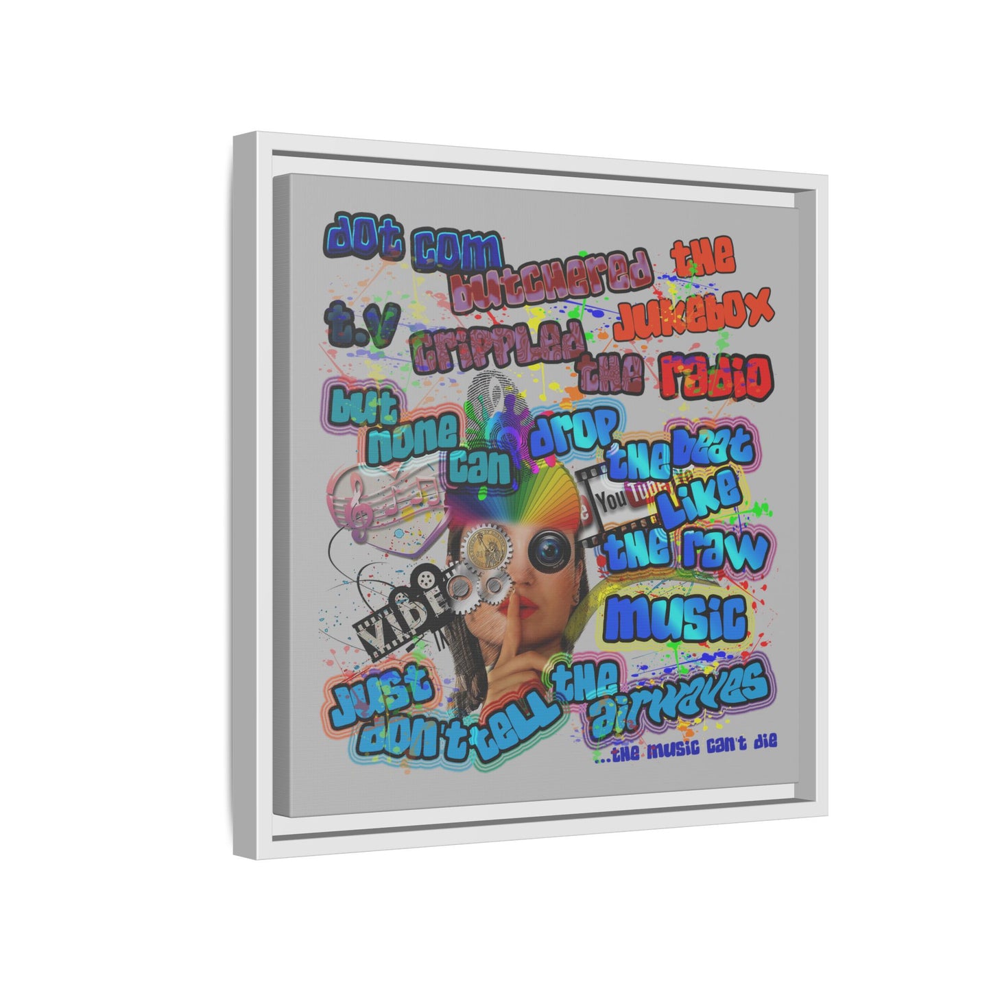 drop the beat - framed canvas art (light grey)