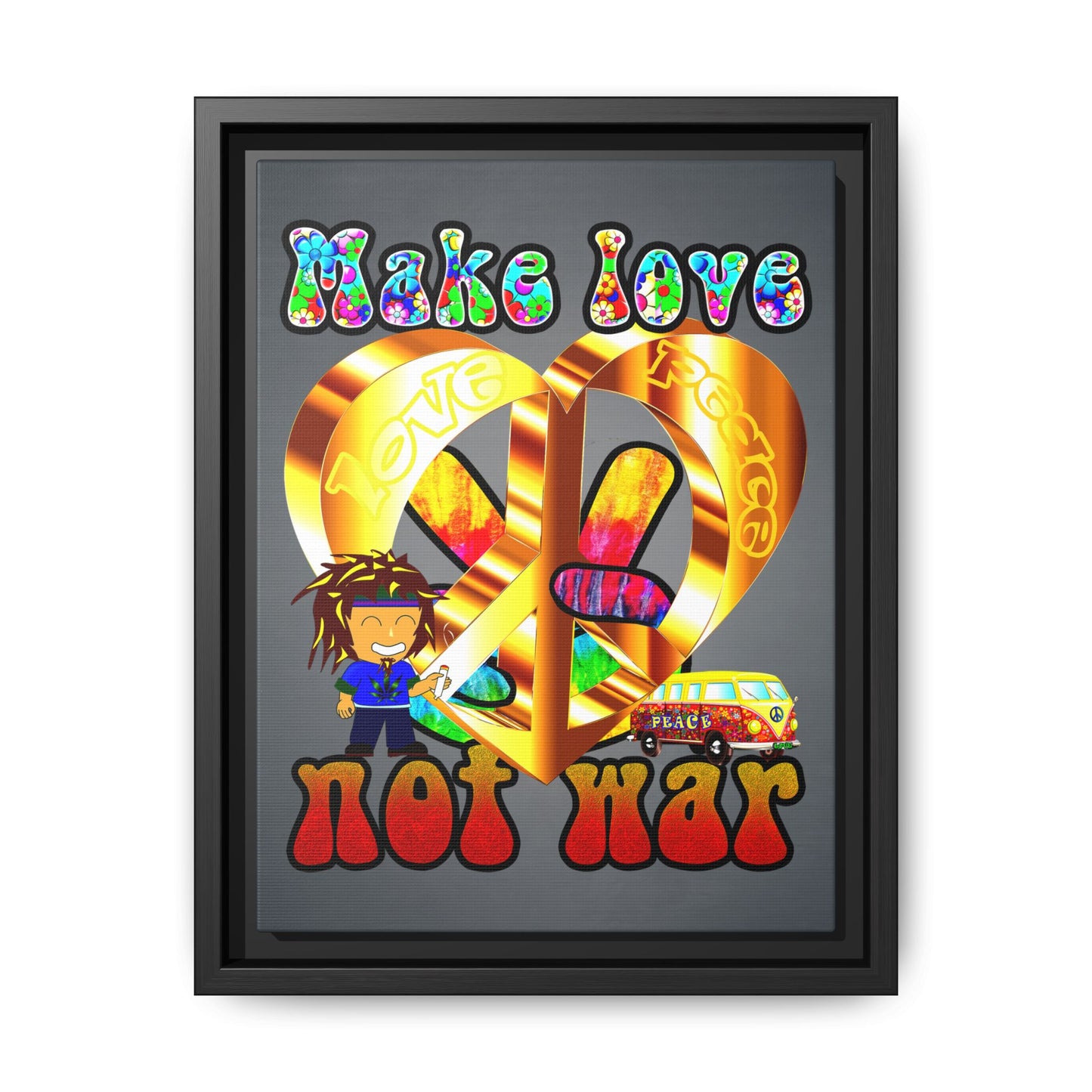 love peace - framed canvas art (grey-light grey)