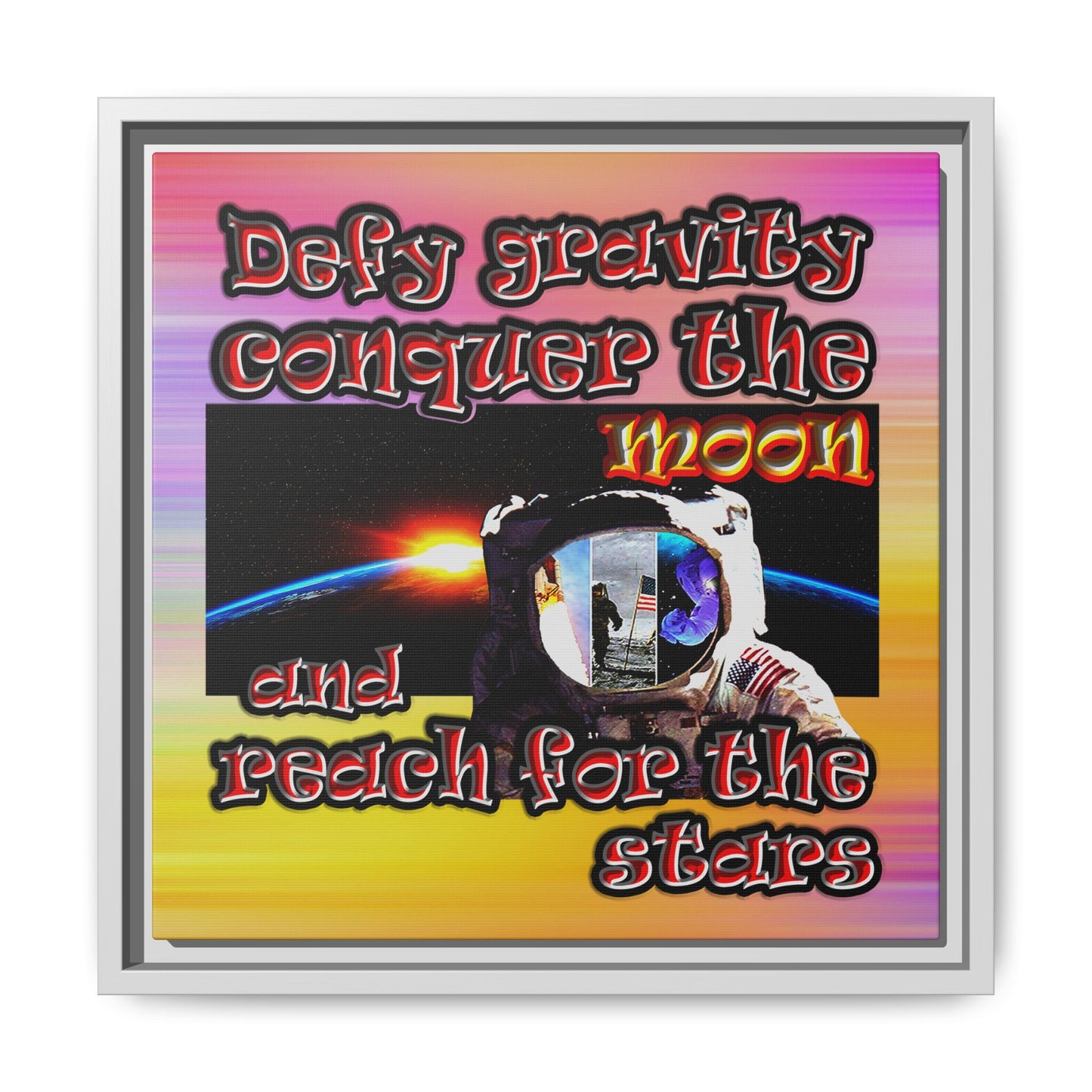 defy conquer reach - framed canvas art (color blur)