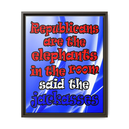 donkeys and elephants - framed canvas art (blue-white wave)