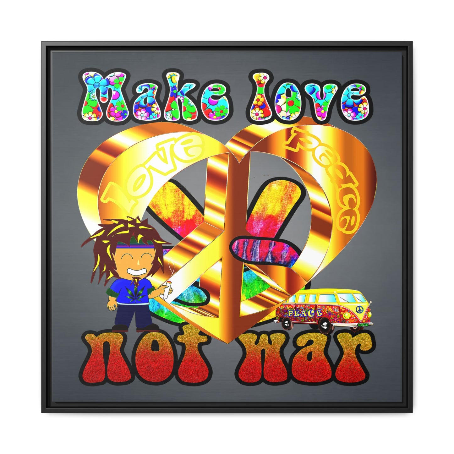 love peace - framed canvas art (grey-light grey)