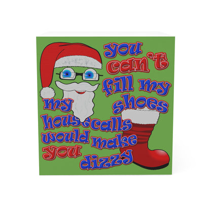 santa's shoes - note cube (green)
