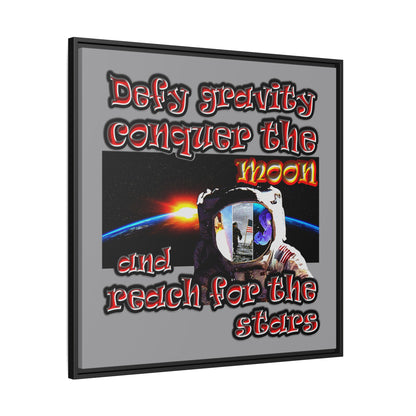 defy conquer reach - framed canvas art (grey)