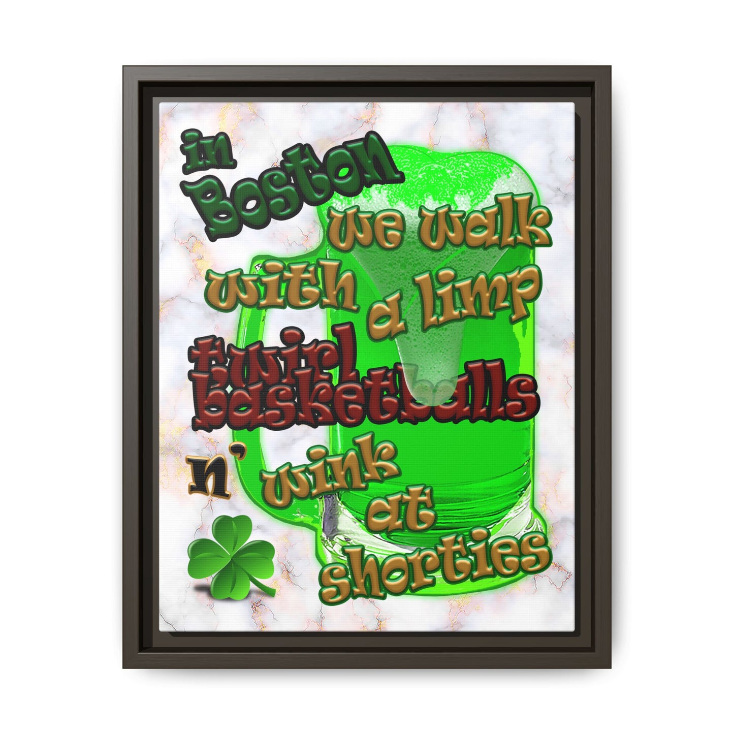 celtics logo - framed canvas art (white marble)