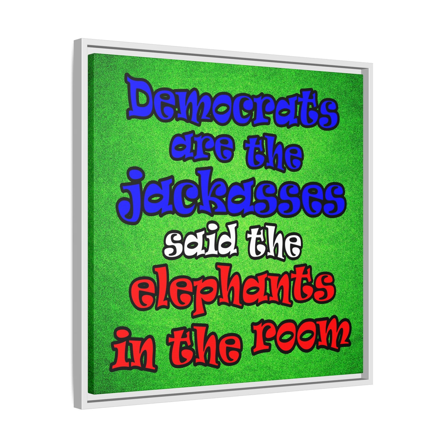donkeys and elephants - framed canvas art (green turf)